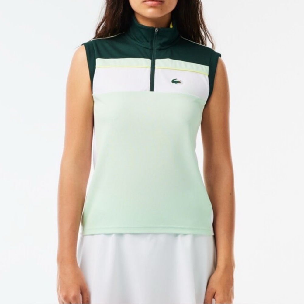 Lacoste Women's Green and White Sleeveless Top